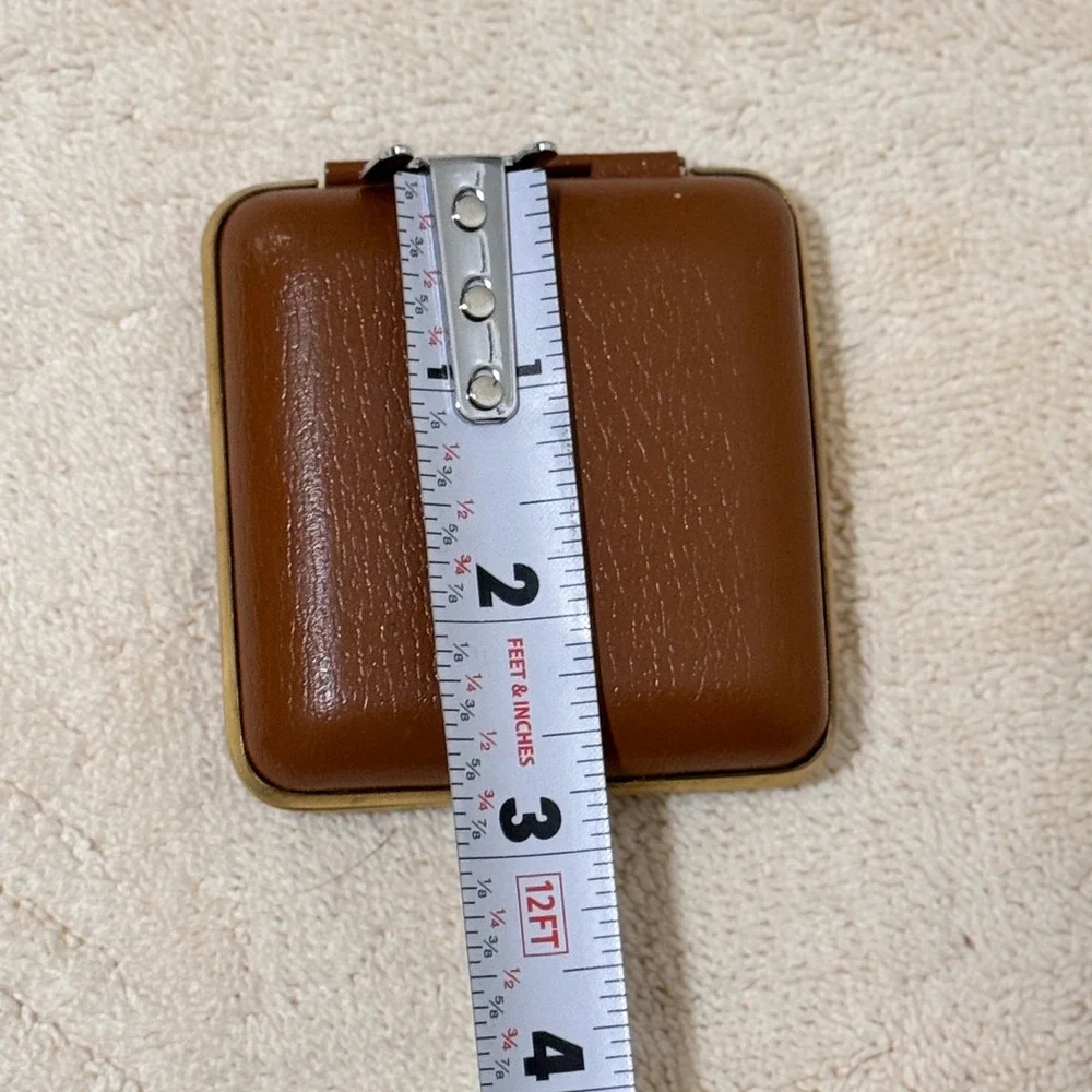 Vintage Overocean Japan Folding Travel Alarm Clock Brown Case Gold Tone 2.75